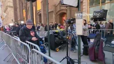 The swarms of media waiting outside of Trump Tower for former President Donald Trump's arrest