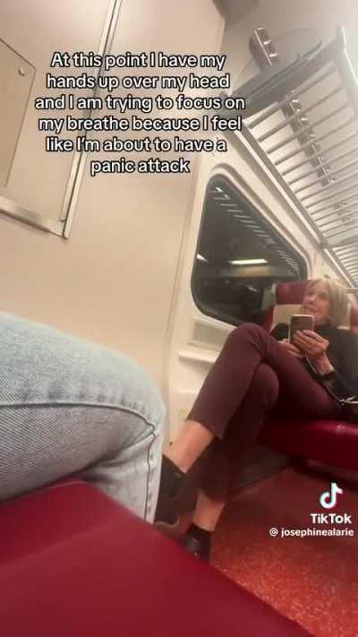 Entitled Karen keeps putting her foot up on another passenger sitting in front of her.