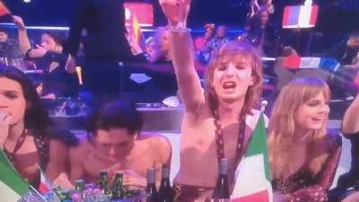 eurovision winners, italy, lining up to celebrate