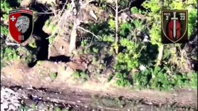 A new tactic being employed by the 63rd Mechanized Brigade. First, a ground drone drives onto the roof of the enemy dugout and performs a controlled detonation to blow off the roof then an FPV drone is flown into the hole. Such actions make it possible to