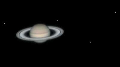 Saturn and her moons this morning, through my 12&quot; backyard telescope