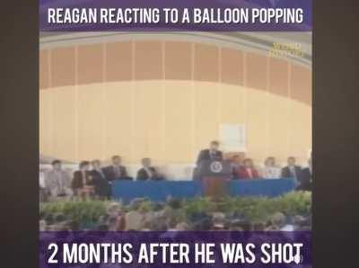 Ronald Reagan reaction to a balloon popping 2 months after he was shot