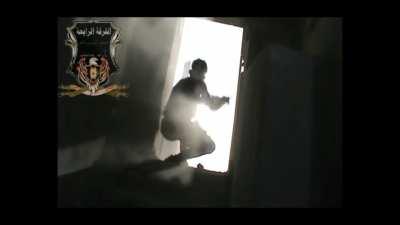 FSA fighter has a brush with death & appears to be wounded during a clash with SAA forces in Yarmouk Camp - 7/31/2013