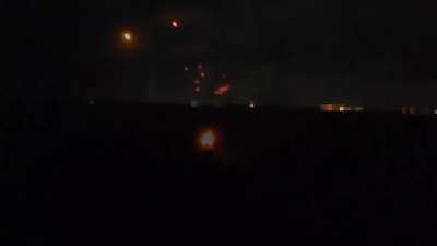 Ukrainian border guard air defence units fire at Russian &quot;Shahed&quot; kamikaze drones flying towards the city of Odesa at night [2023]