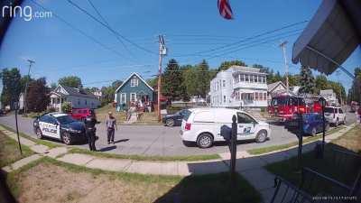 Mailman hit reverse a little too hard and modified my neighbor’s Police Cruiser. He was so defeated, then his cellphone died! Gave him a free charger.