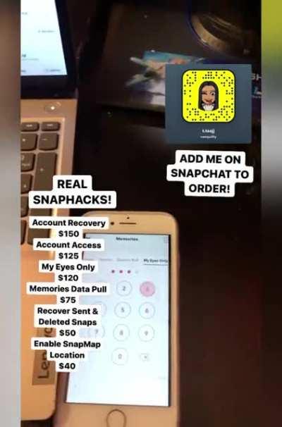 Real Snapchat & Instagram , Facebook & More Hacks Available! @naequality on Snapchat to order! Telegram Group Link With Proof In Comments!