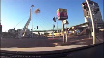 Hezbollah drone striking the cables of a pedestrian bridge in Nahariya, Israel this morning (October 29, 2024)