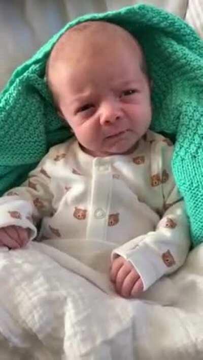 My 3 week old Sonny confused about his own sneeze