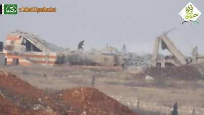 Fastaqim Union firing a TOW missile at Hezbollah ATGM position, killing its operator instantly (Al-Khamisa Al-Rashideen, Aleppo, 2016)