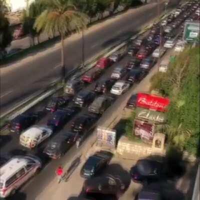 People Parked Their Cars in Jounieh Highway To Avoid Checkpoint. Ambulance is Stuck.