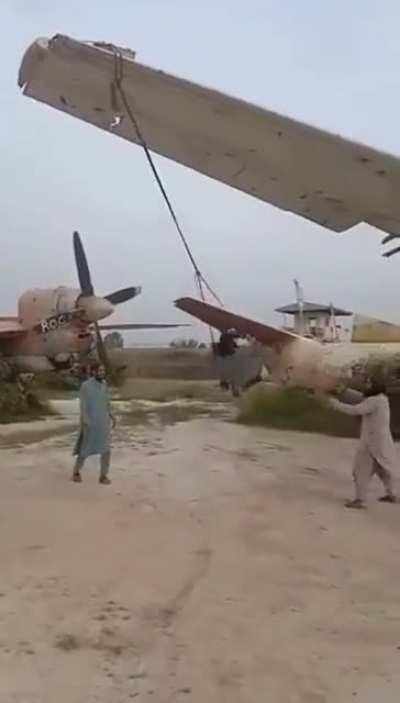 Taliban use scrapped jet as swing set in abandon airbase, the type of content right wing subreddits like r/Afghanistan, r/afghanconflict and etc ban from their subreddits