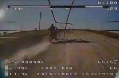 Lone Russian soldier on motorbike chased down by Ukrainian FPV drone