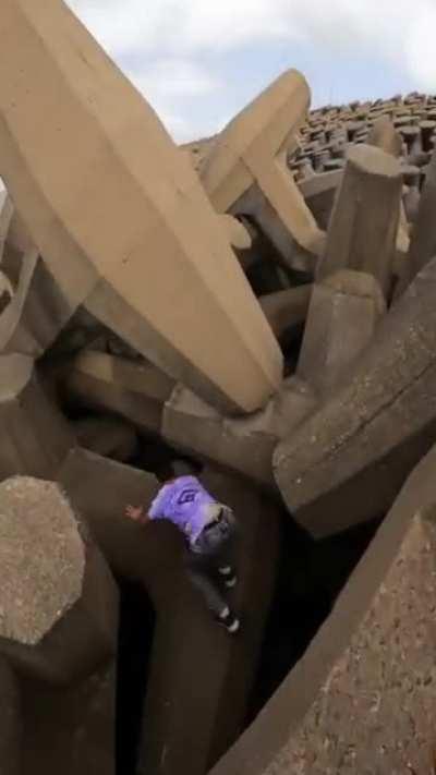 A breakwater made of dolos (dolosse plural), geometric shapes weighing up to 80 tonnes each, made of concrete. Cape town, South Africa. I broke my ankle just watching this