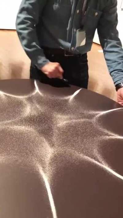 The way the sand arranges itself under different frequencies