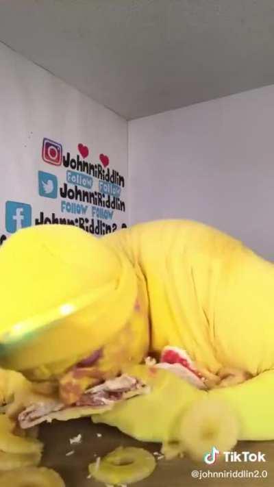 Man in pineapple costume sexually assaults pizza.