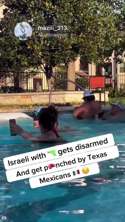 A macho idiot brings a gun to a pool in Texas