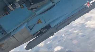 Su-34 tried to hit the Ukrainian positions with guided bombs but did not hit anything. June 2025