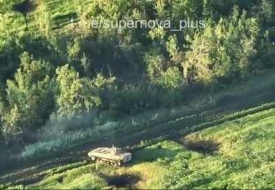 Russian armored vehicle hits a mine near Bakhmut