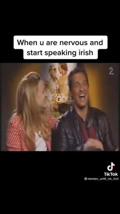 Norwegian interviewer start speaking irish to Matthew McConaughey.