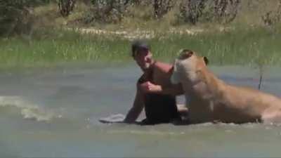 Dude chilling out in a stream