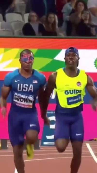 David Brown and his guide Jerome Avery take Gold at the Paralympics. Jerome's role is to keep David in lane, share how far they are and where they are in comparison to other runners