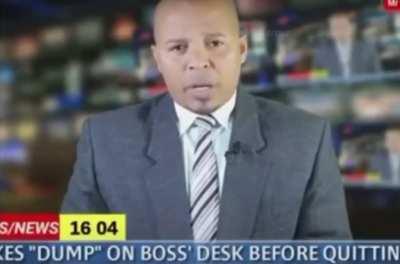 Reporter can’t finish funny story.