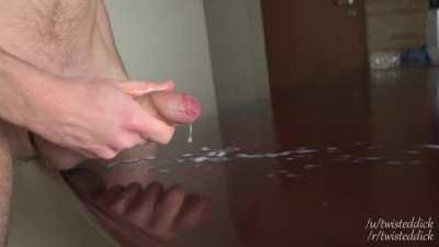 Closeup cum on a table