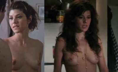 Marisa Tomei doing her signature topless lip bite at age 27 and 41