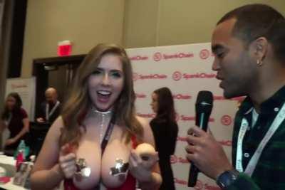 This interviewer got real lucky with Lena Paul at a porn convention