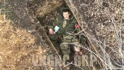 (NSFW) A Russian soldier Wounded by a Drone Dropped Grenade from the (UA) 