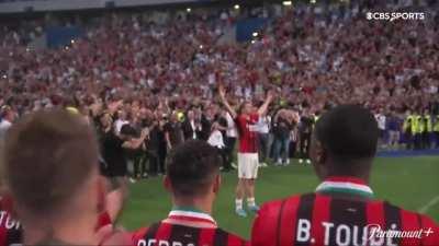 Zlatan Ibrahimovic walks out like a boss during AC Milan’s title celebrations