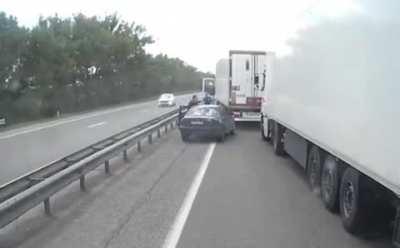 Brake checking a truck