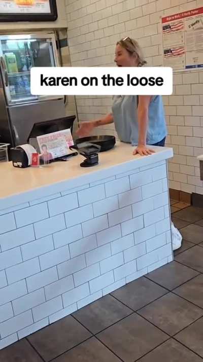 A Karen berating a fast food worker gets put into her place