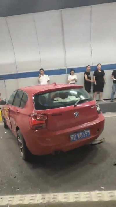 Car wreck in a tunnel in China