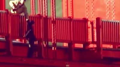 Man pulls woman from the ledge of the Golden Gate Bridge