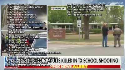 Over the 24 hours since the Uvalde massacre, Fox News has proposed at least 50 &quot;solutions&quot; and none of them are gun control.