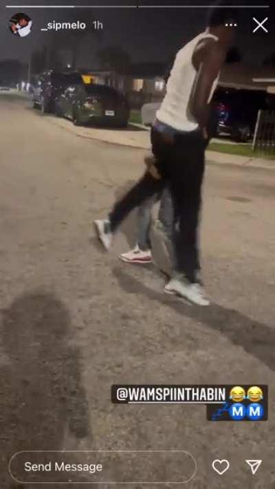 Mannn wam almost broke his neck and back tryna slam dude ahh n he talm bout he tryna fight yak n shit lmaooo😂😂😭