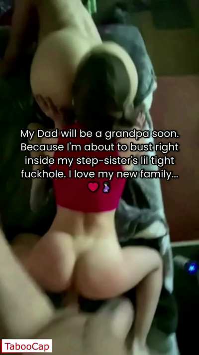 While my drunk dad was asleep, my step-mom watched me fuck a baby in my step-sister's tight pussy