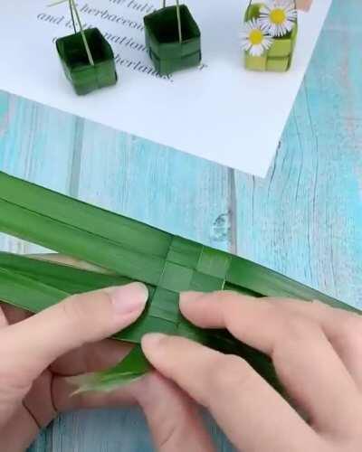 Making tiny baskets using leaves