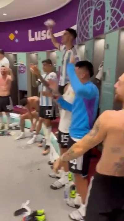 Argentina players in the Locker Room celebrating the win against Mexico