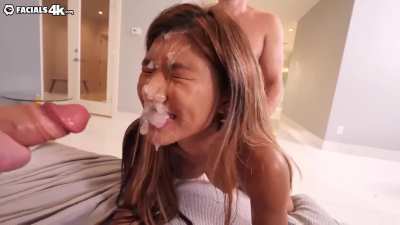 Clara Trinity takes a massive facial while getting dicked from behind 