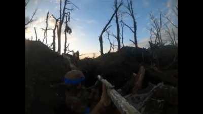 Ukrainian soldier with anime stickers on AK clearing trench & taking POW [Music & Edit from source]