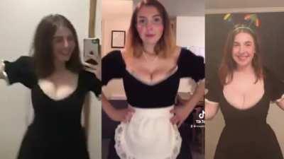 triptych of her bouncing her big tits in her French maid outfit