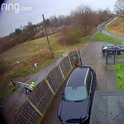 Riding a scooter on a pedestrian path