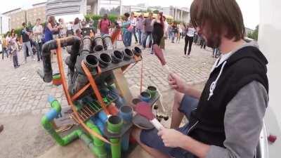 Talented Street Pipe Drummer.