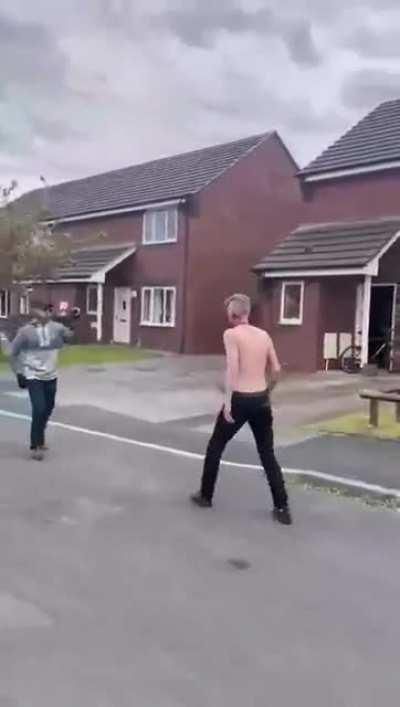 Two young upstanding British gentlemen have an honorable duel with machetes