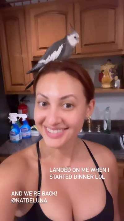 Francia with a bird on her head IG 6 17 24