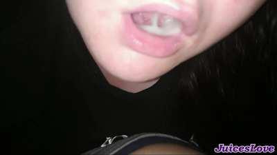 I swallowed a mouthful of thick cum) I love this taste and smell) Am I a good girl?)