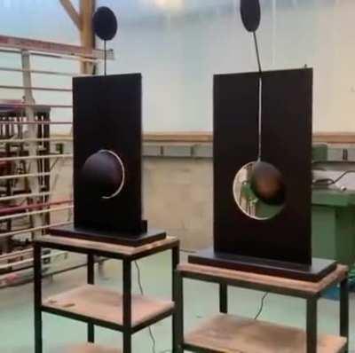 These Pendulums use a combination of light and mirrors to create an interesting effect