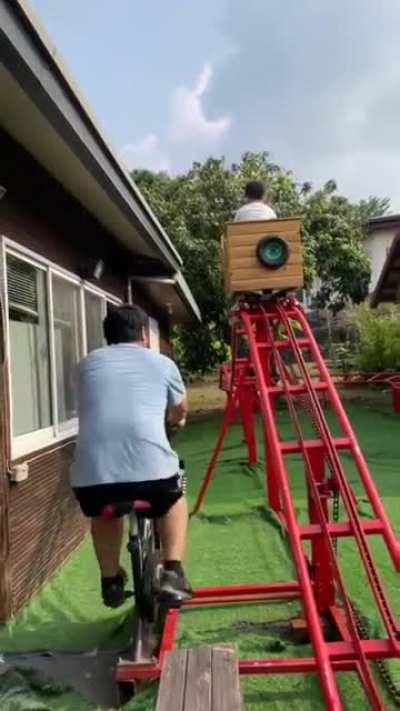 A bicycle powered mini roller-coaster.